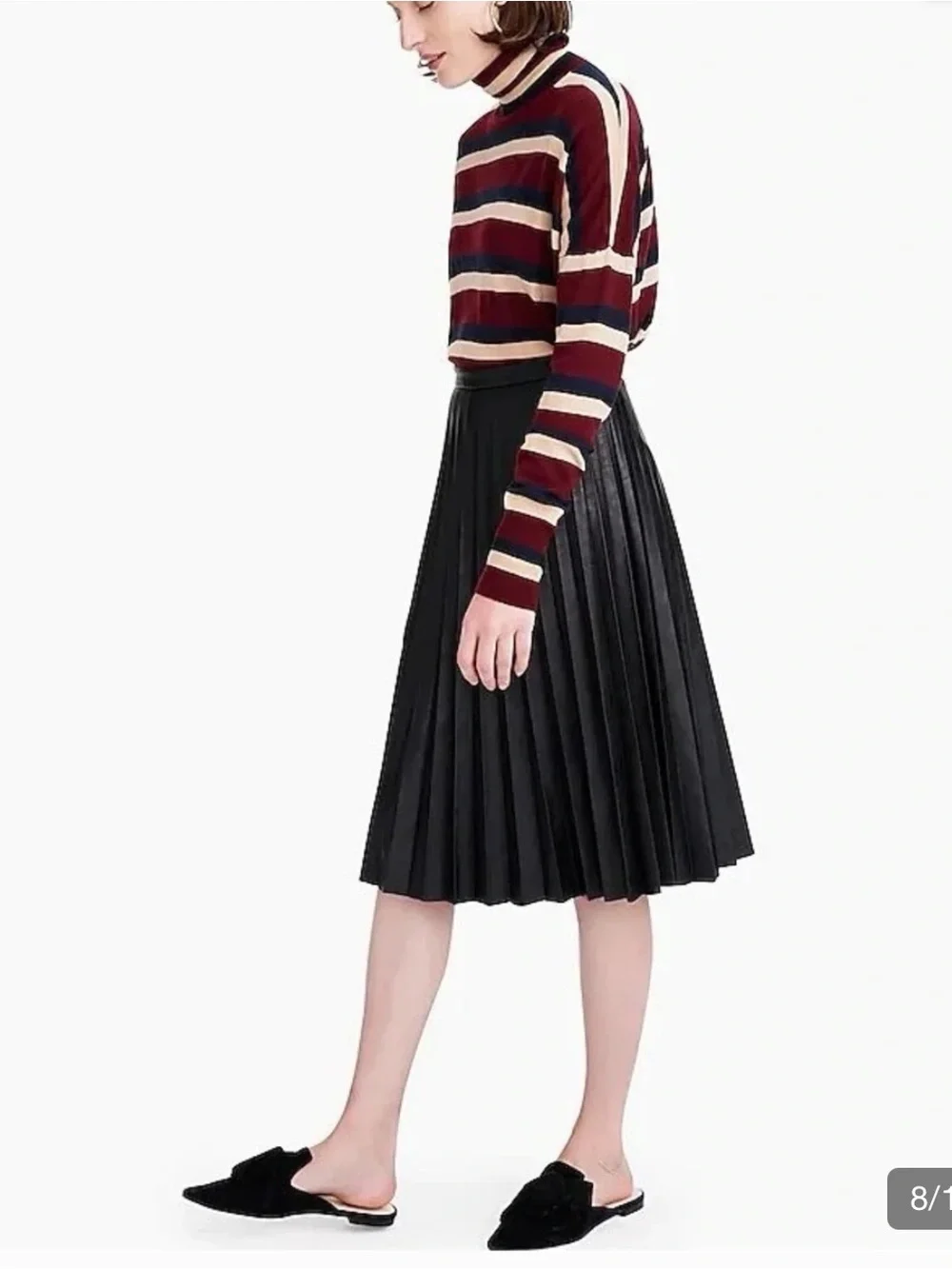 J. Crew Black Pleated Faux Leather Midi Skirt, Size 10, NWT